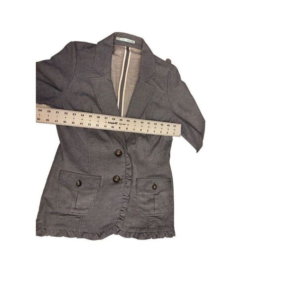 maurices Cotton Denim Blue  Blazer Cotton With Ruche Sleeves  2 Front Pocket Med - Picture 14 of 15